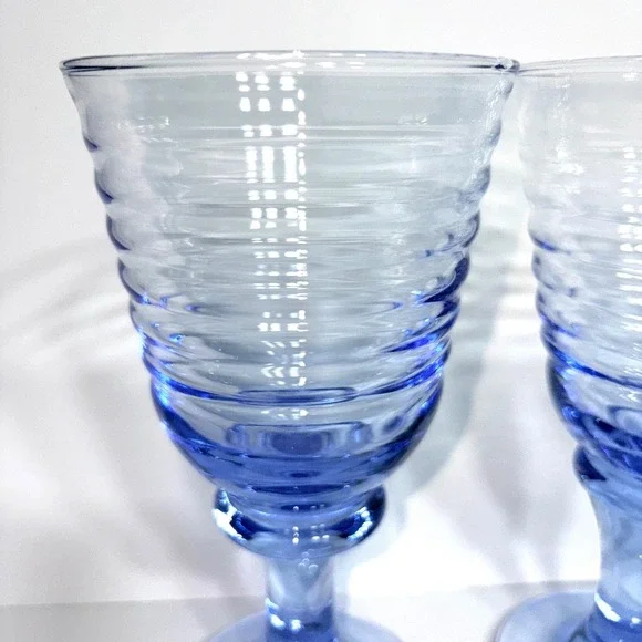 Vtg SET of 4 LIBBEY Sirrus Light Blue Wine Water Goblets- Spool Stem Glasses - Picture 9 of 16